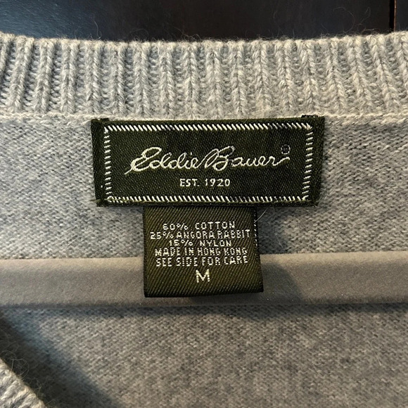 Eddie Bauer Sweater Vest Rabbit Fur Grey Women’s Medium Cotton Academia Preppy - Picture 2 of 4